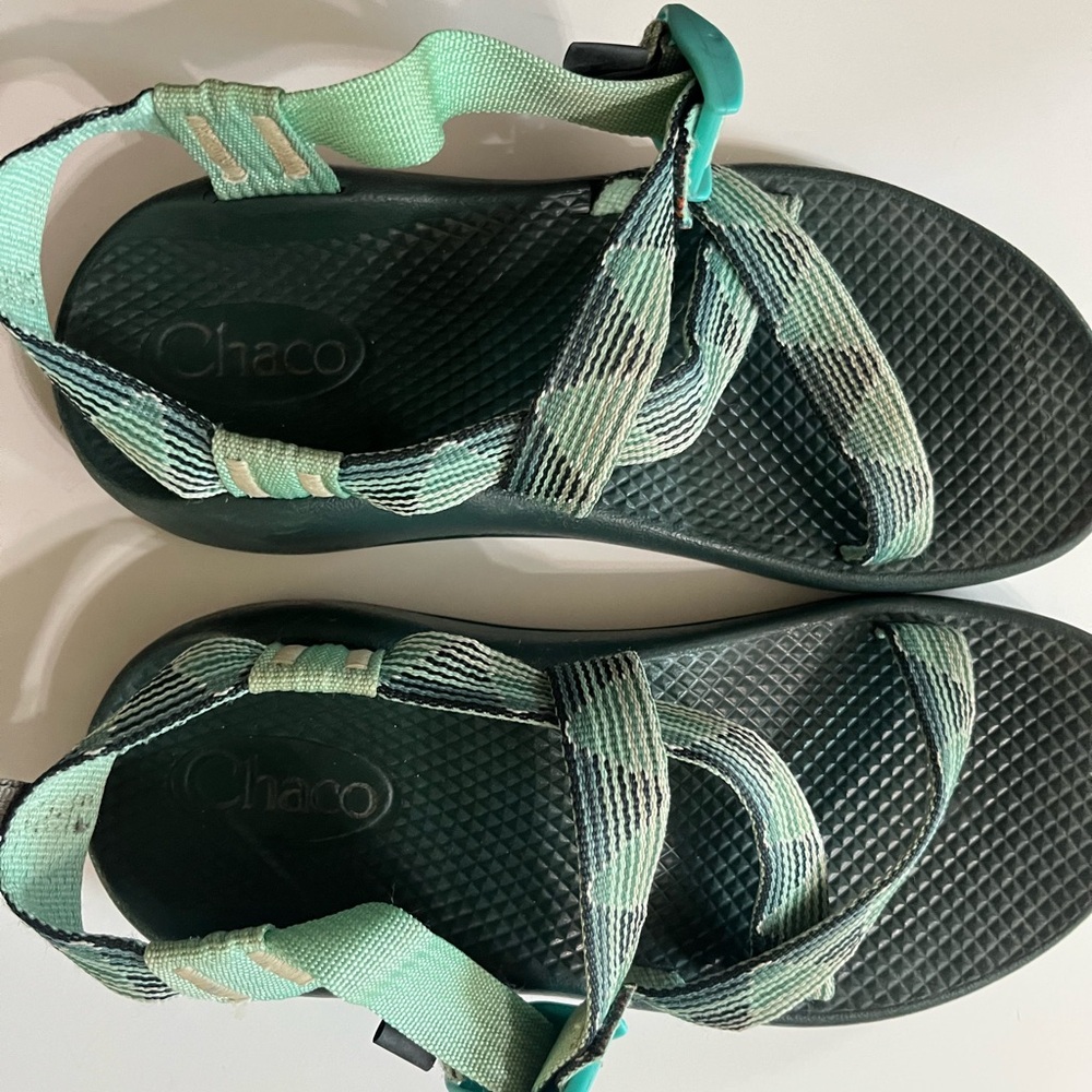 Chaco Mint and Black Strappy Sandals
